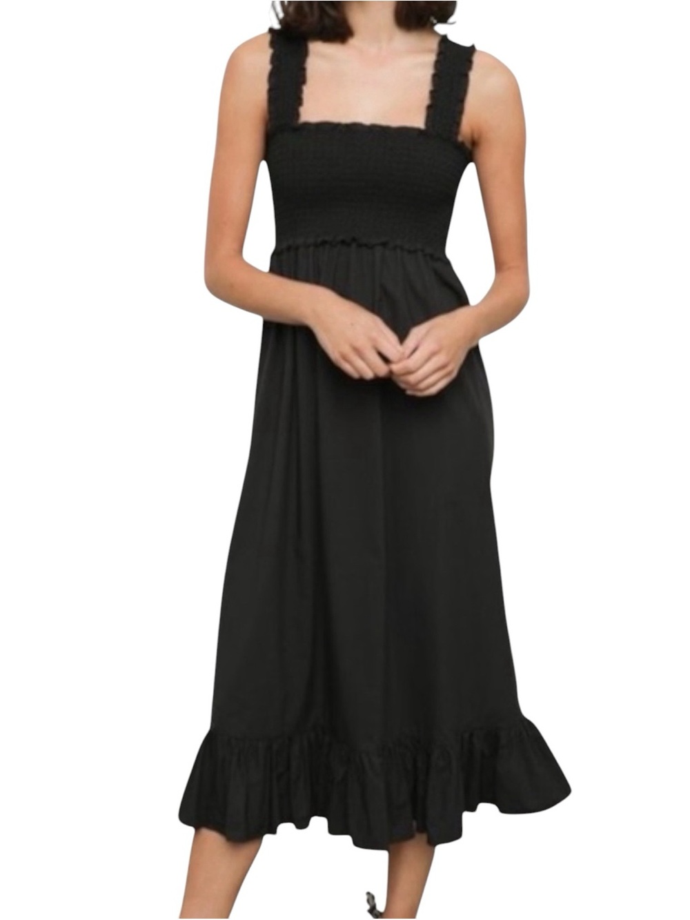 NWT Rails Rumi Cotton Poplin Smocked Bodice & Straps Flounce Hem Midi Dress